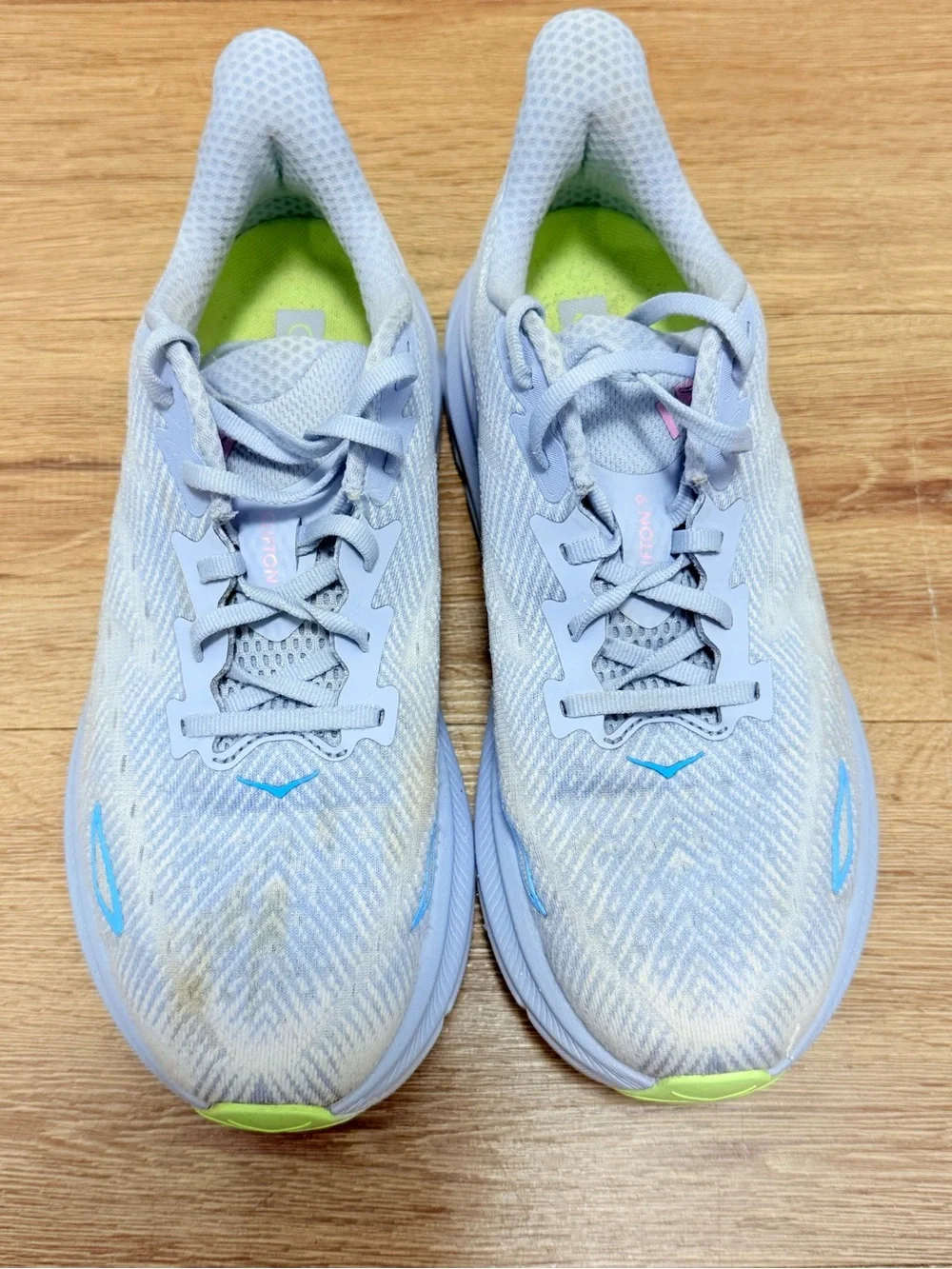 Hoka Men's Light Blue Athletic Running Shoes with Neon Accent